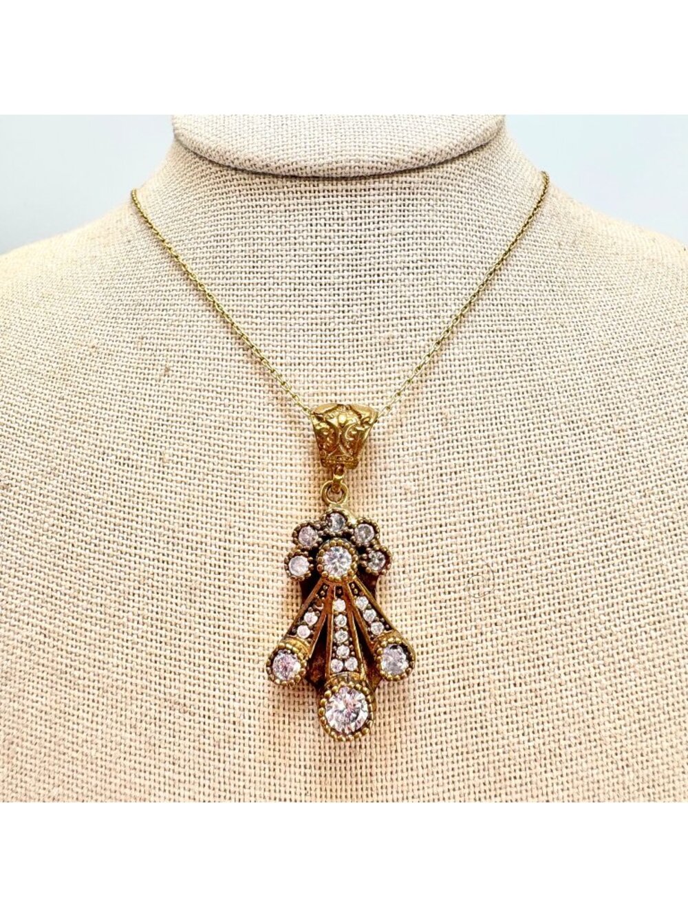 Art Deco Design Sterling Silver 925 CZ Crystal Drop Pendant 18" L